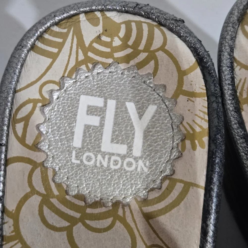 Fly London Ybei Silver Slingback Wedges